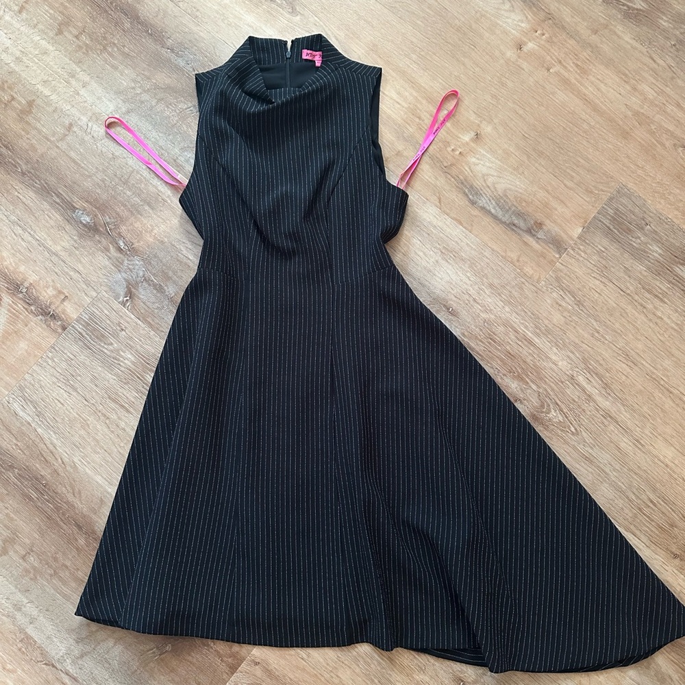 Betsey Johnson Black asymmetrical Pinstripe Midi Dress